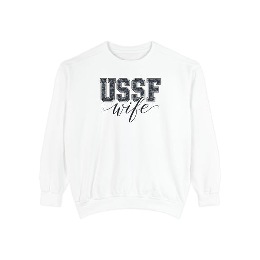 USSF Wife Sweatshirt – Camo Print Military Spouse Crewneck