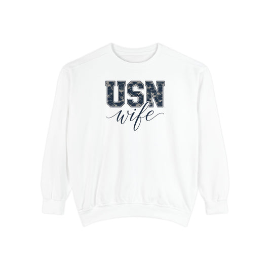 USN Wife Sweatshirt - Blue Camo Print Military Spouse Crewneck