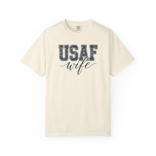 USAF Wife T-Shirt - Camo Print Military Spouse Tee