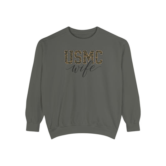 USMC Wife Sweatshirt — Camo Print Military Spouse Crewneck