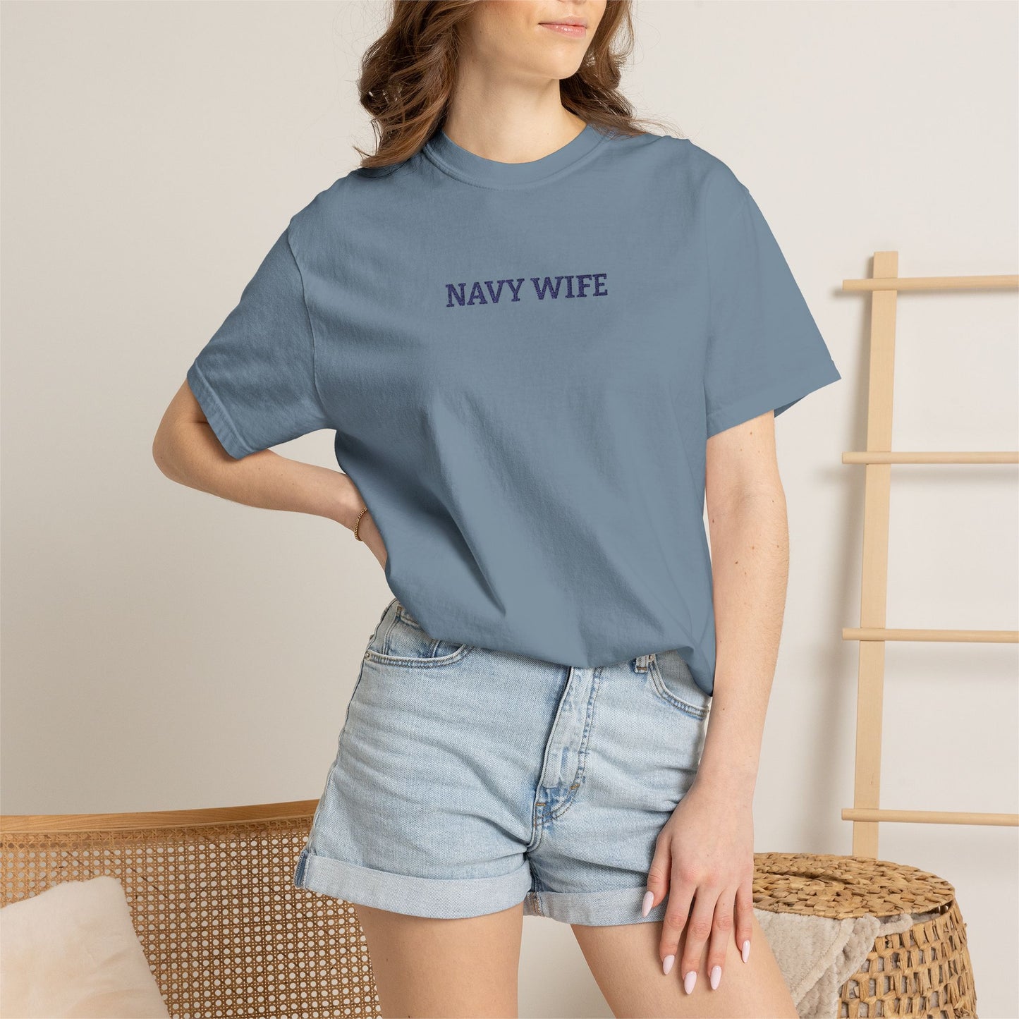 Navy Wife Embroidered T-Shirt — Military Spouse Tee