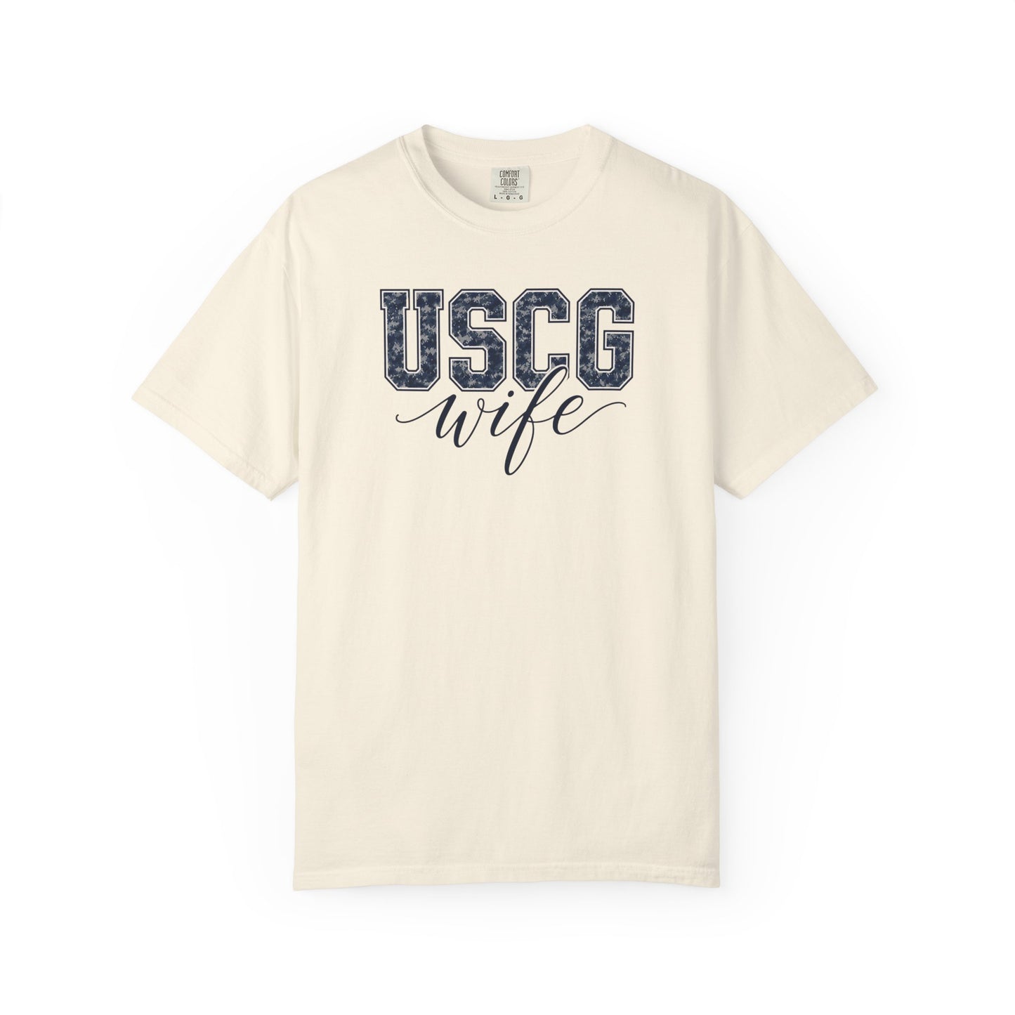 USCG Wife T-Shirt - Camo Print Military Spouse Tee