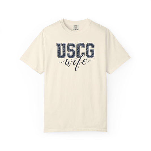 USCG Wife T-Shirt - Camo Print Military Spouse Tee