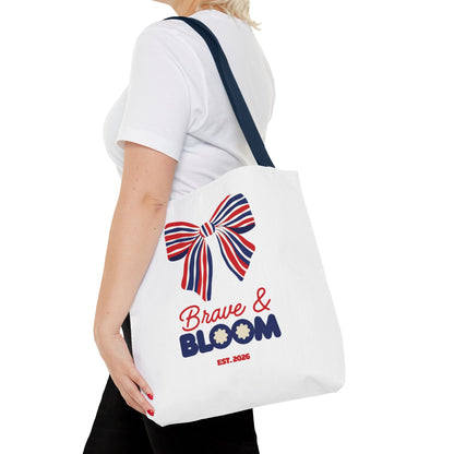 Brave & Bloom Patriotic Bow Tote Bag — Red, White & Blue Floral Accent