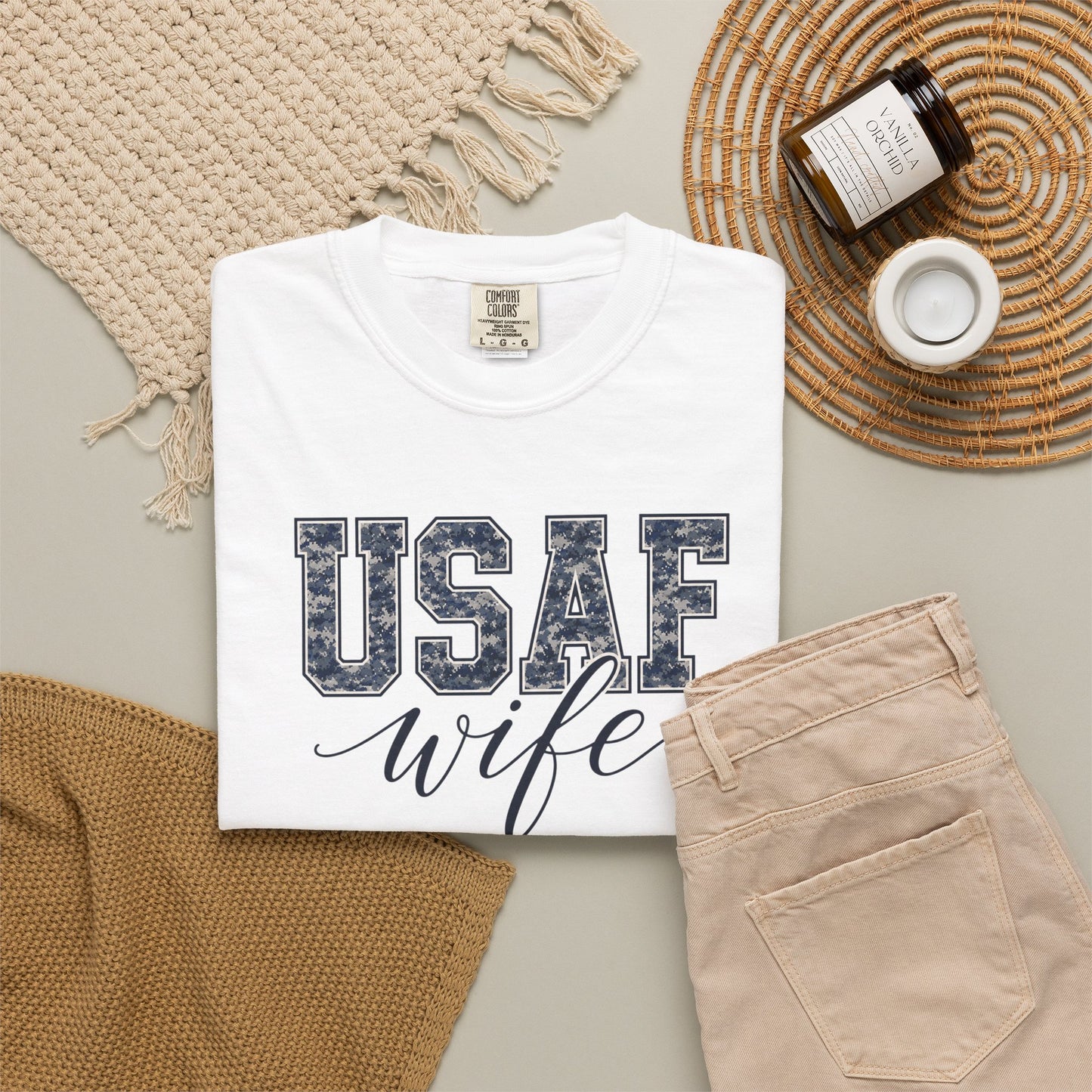 USAF Wife T-Shirt - Camo Print Military Spouse Tee