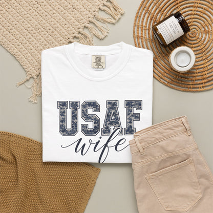 USAF Wife T-Shirt - Camo Print Military Spouse Tee