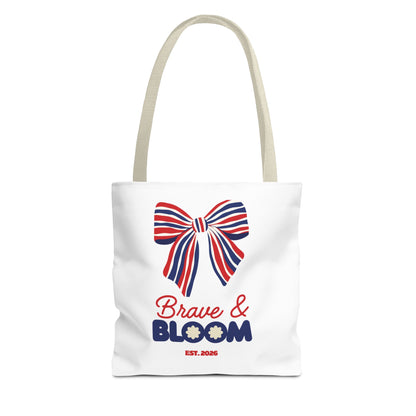 Brave & Bloom Patriotic Bow Tote Bag — Red, White & Blue Floral Accent