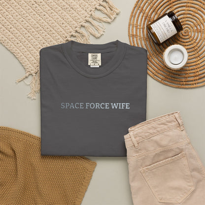 Space Force Wife Embroidered T-Shirt — Military Spouse Tee