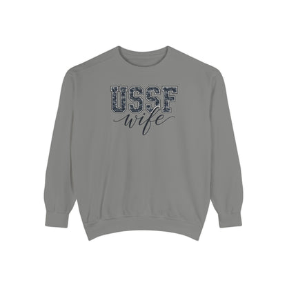 USSF Wife Sweatshirt – Camo Print Military Spouse Crewneck