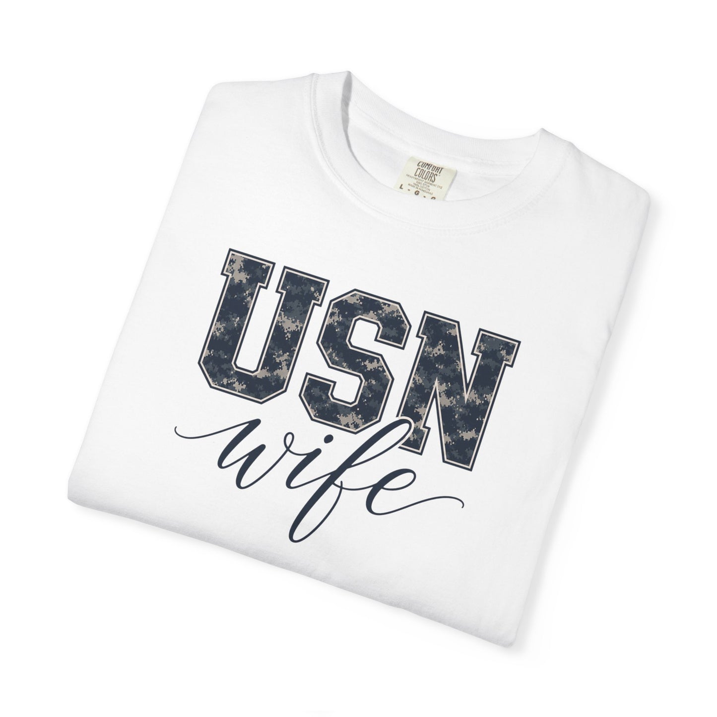 USN Wife T-Shirt - Blue Camo Print Military Spouse Tee