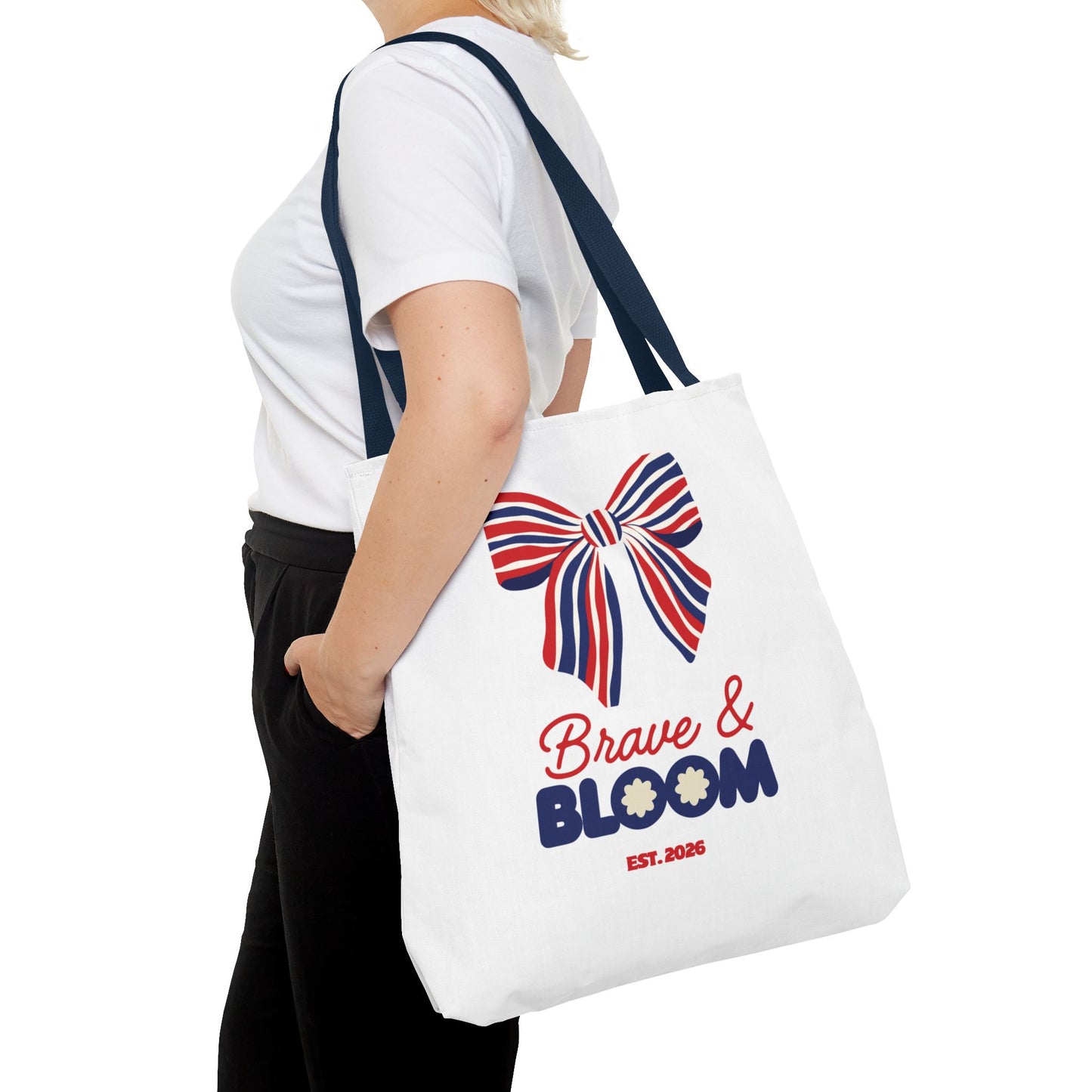 Brave & Bloom Patriotic Bow Tote Bag — Red, White & Blue Floral Accent