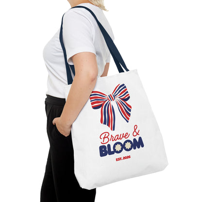 Brave & Bloom Patriotic Bow Tote Bag — Red, White & Blue Floral Accent
