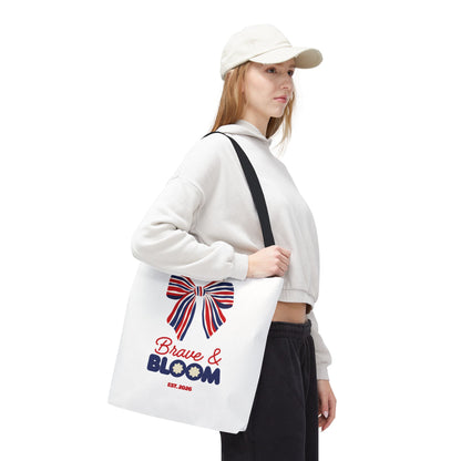 Brave & Bloom Patriotic Bow Tote Bag — Red, White & Blue Floral Accent