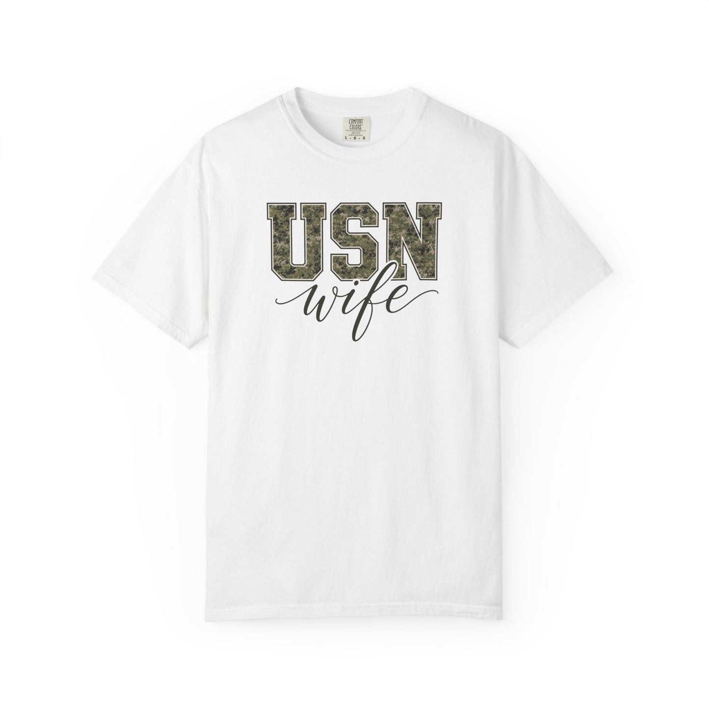 USN Wife T-Shirt - Green Camo Print Military Spouse Tee