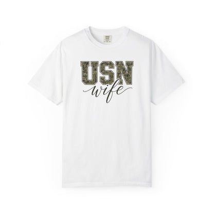 USN Wife T-Shirt - Green Camo Print Military Spouse Tee