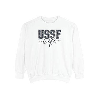 USSF Wife Sweatshirt – Camo Print Military Spouse Crewneck