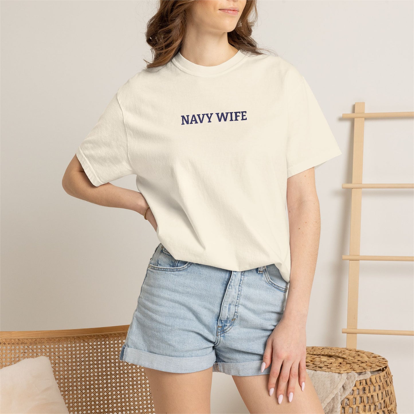 Navy Wife Embroidered T-Shirt —  Military Spouse Tee