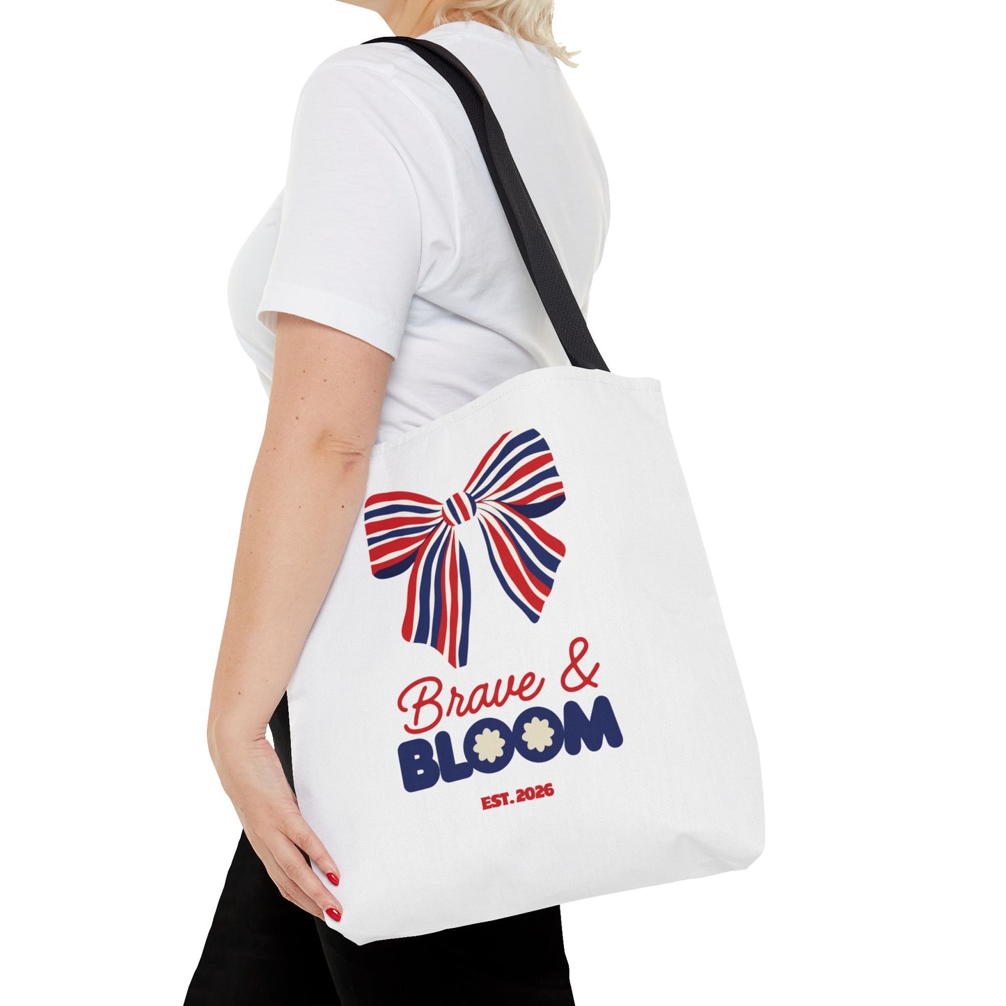 Brave & Bloom Patriotic Bow Tote Bag — Red, White & Blue Floral Accent