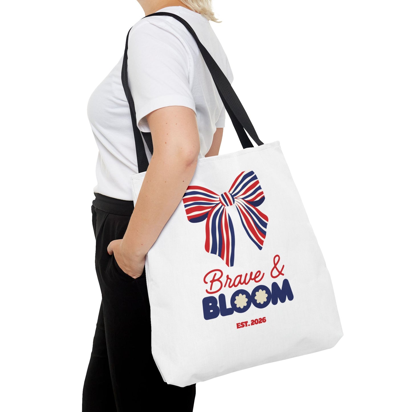 Brave & Bloom Patriotic Bow Tote Bag — Red, White & Blue Floral Accent