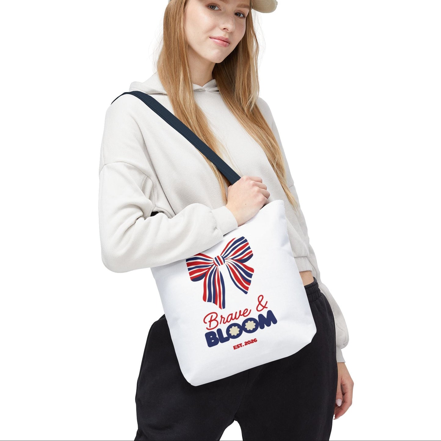 Brave & Bloom Patriotic Bow Tote Bag — Red, White & Blue Floral Accent