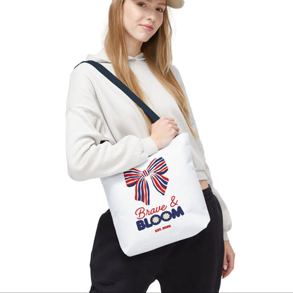 Brave & Bloom Patriotic Bow Tote Bag — Red, White & Blue Floral Accent