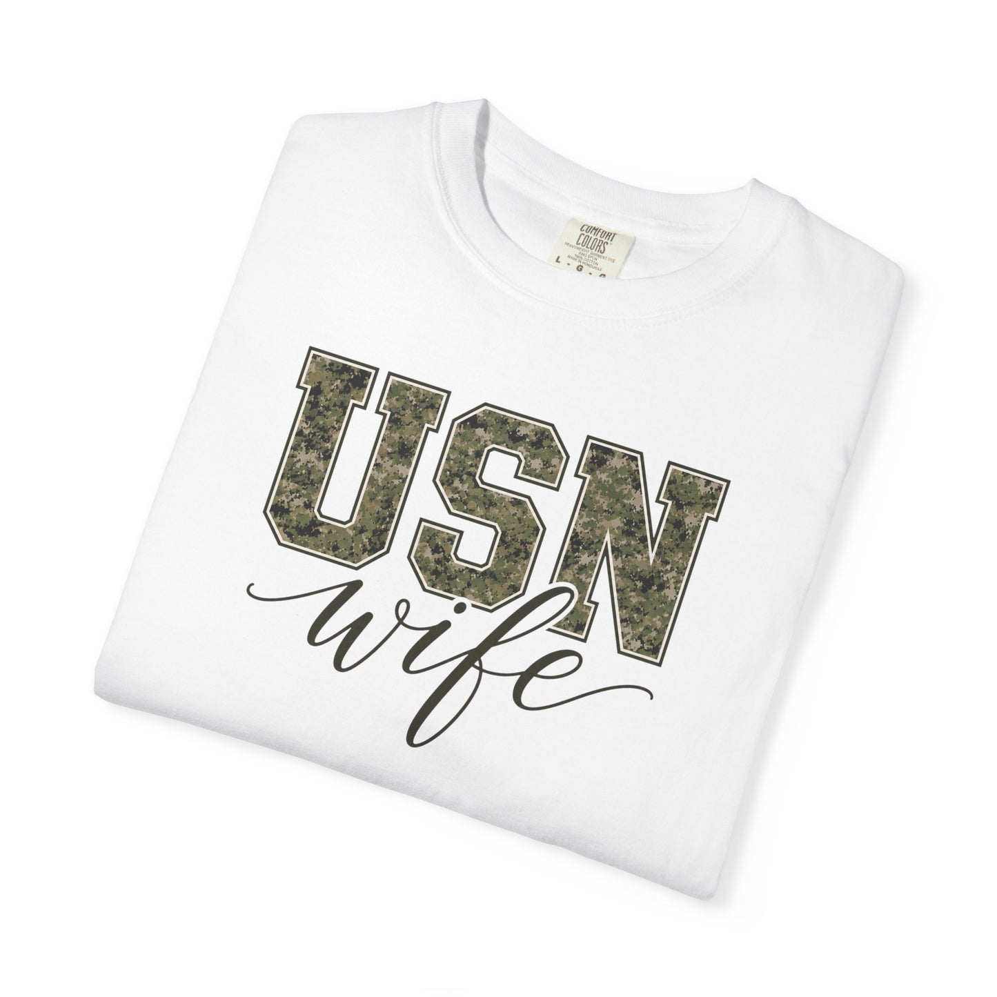 USN Wife T-Shirt - Green Camo Print Military Spouse Tee