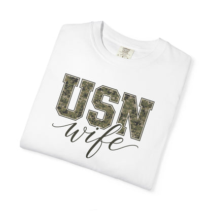 USN Wife T-Shirt - Green Camo Print Military Spouse Tee