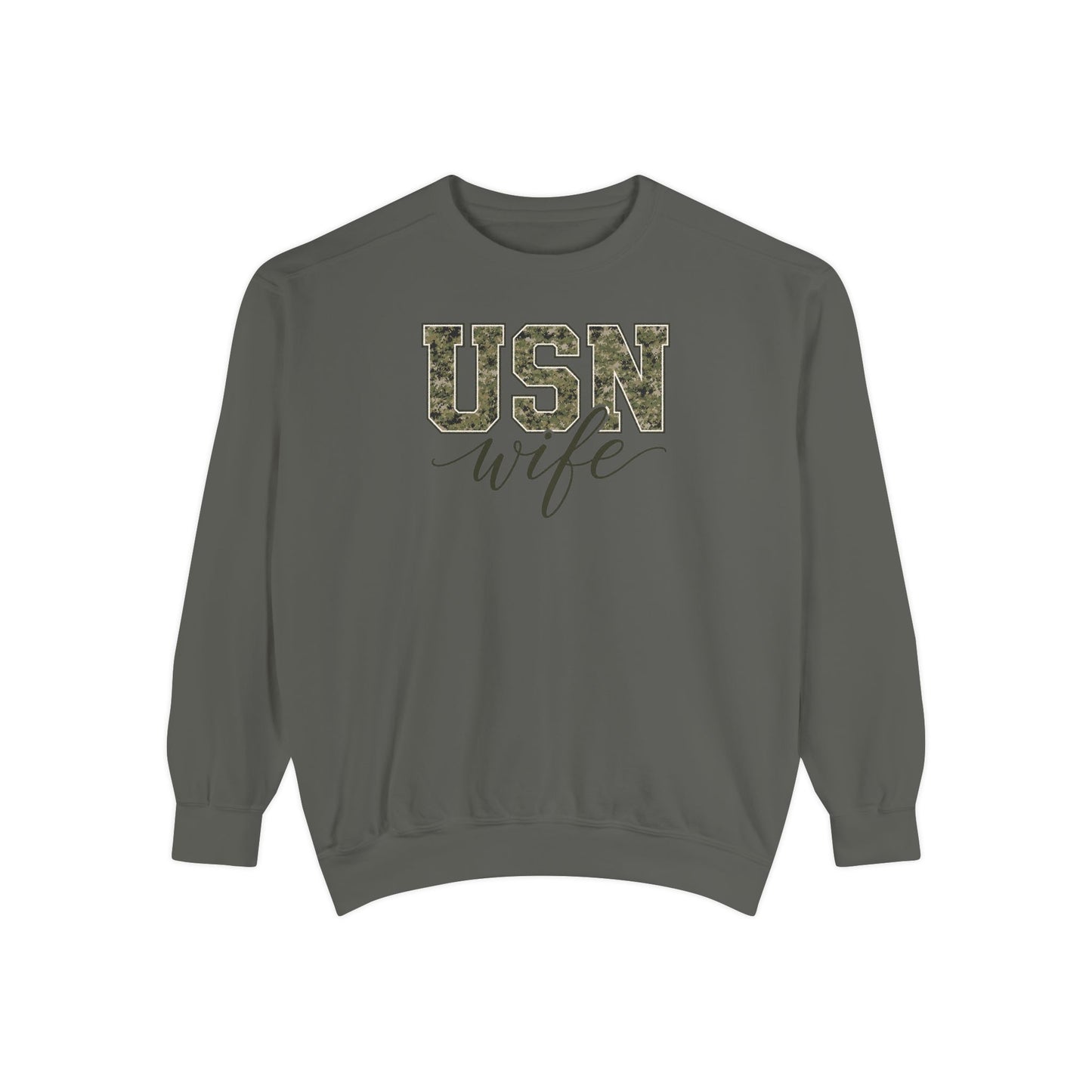 USN Wife Sweatshirt - Green Camo Print Military Spouse Crewneck
