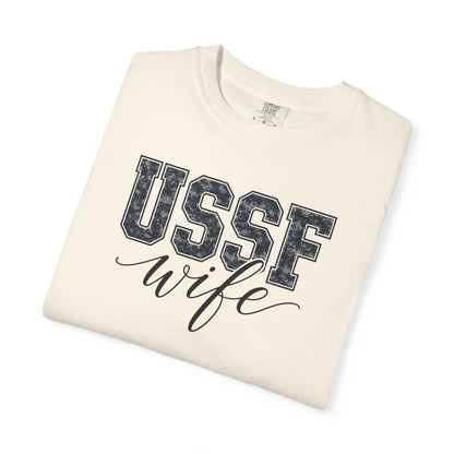 USSF Wife T-Shirt - Camo Print Military Spouse Tee