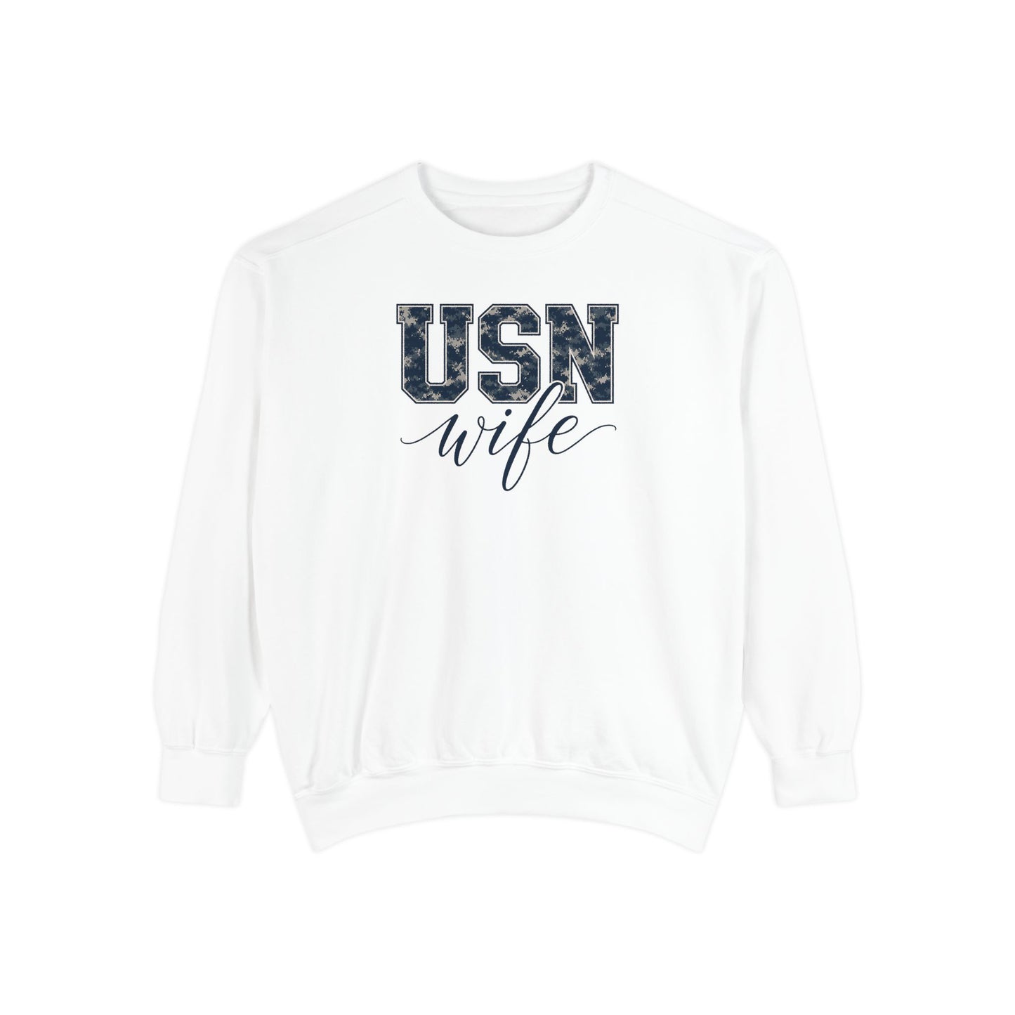 USN Wife Sweatshirt - Blue Camo Print Military Spouse Crewneck