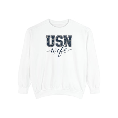 USN Wife Sweatshirt - Blue Camo Print Military Spouse Crewneck
