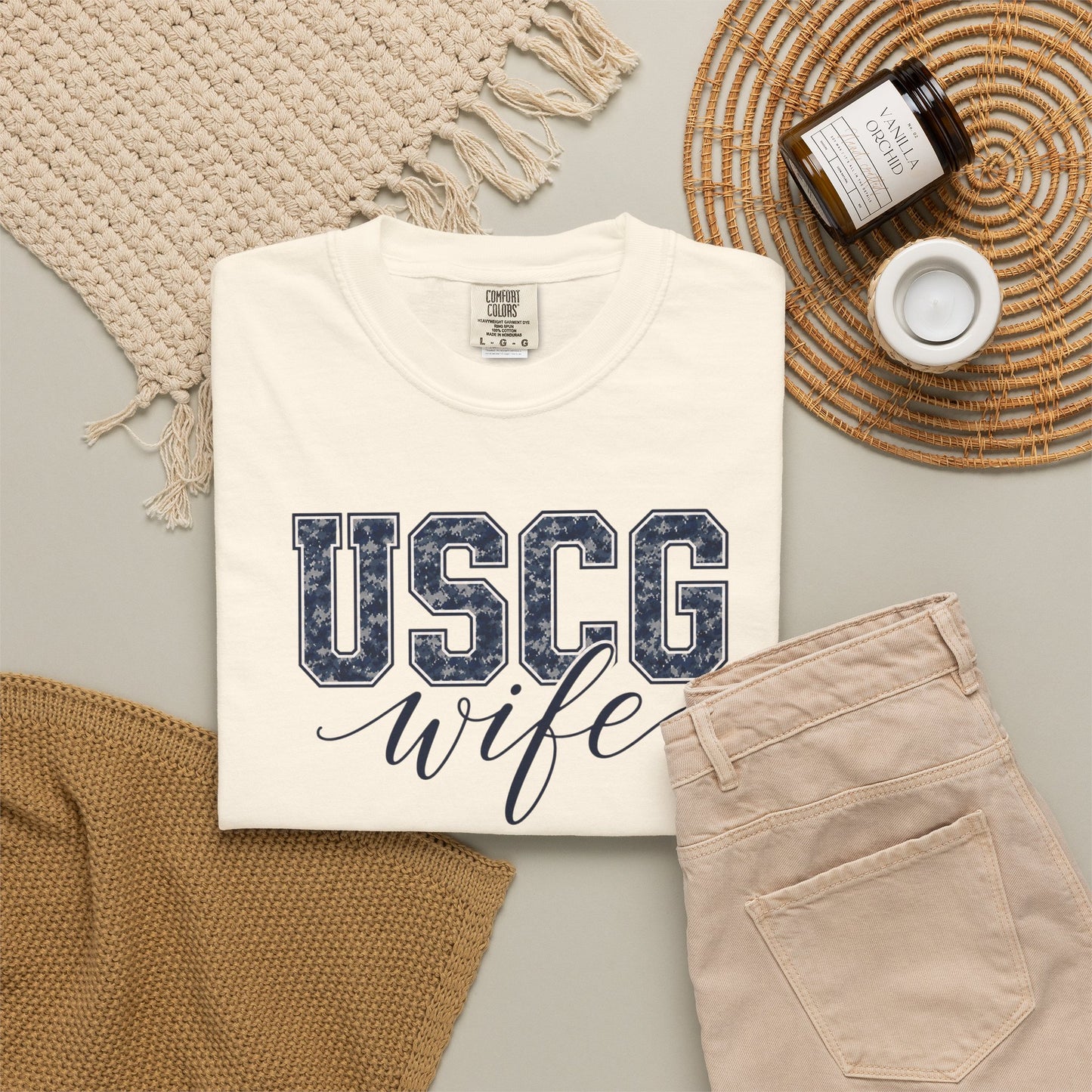 USCG Wife T-Shirt - Camo Print Military Spouse Tee