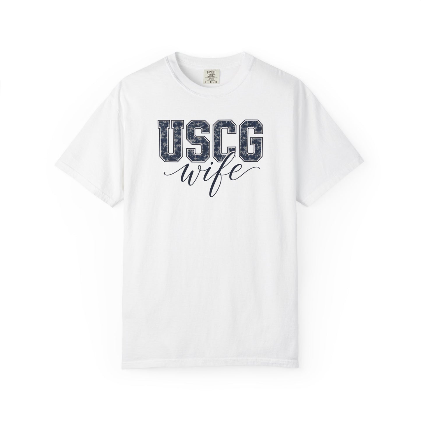 USCG Wife T-Shirt - Camo Print Military Spouse Tee
