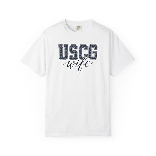 USCG Wife T-Shirt - Camo Print Military Spouse Tee