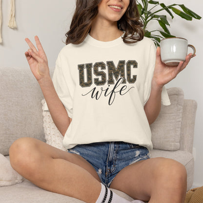USMC Wife T-Shirt - Camo Print Military Spouse Tee