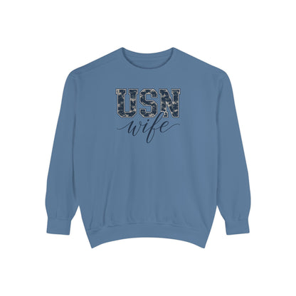 USN Wife Sweatshirt - Blue Camo Print Military Spouse Crewneck