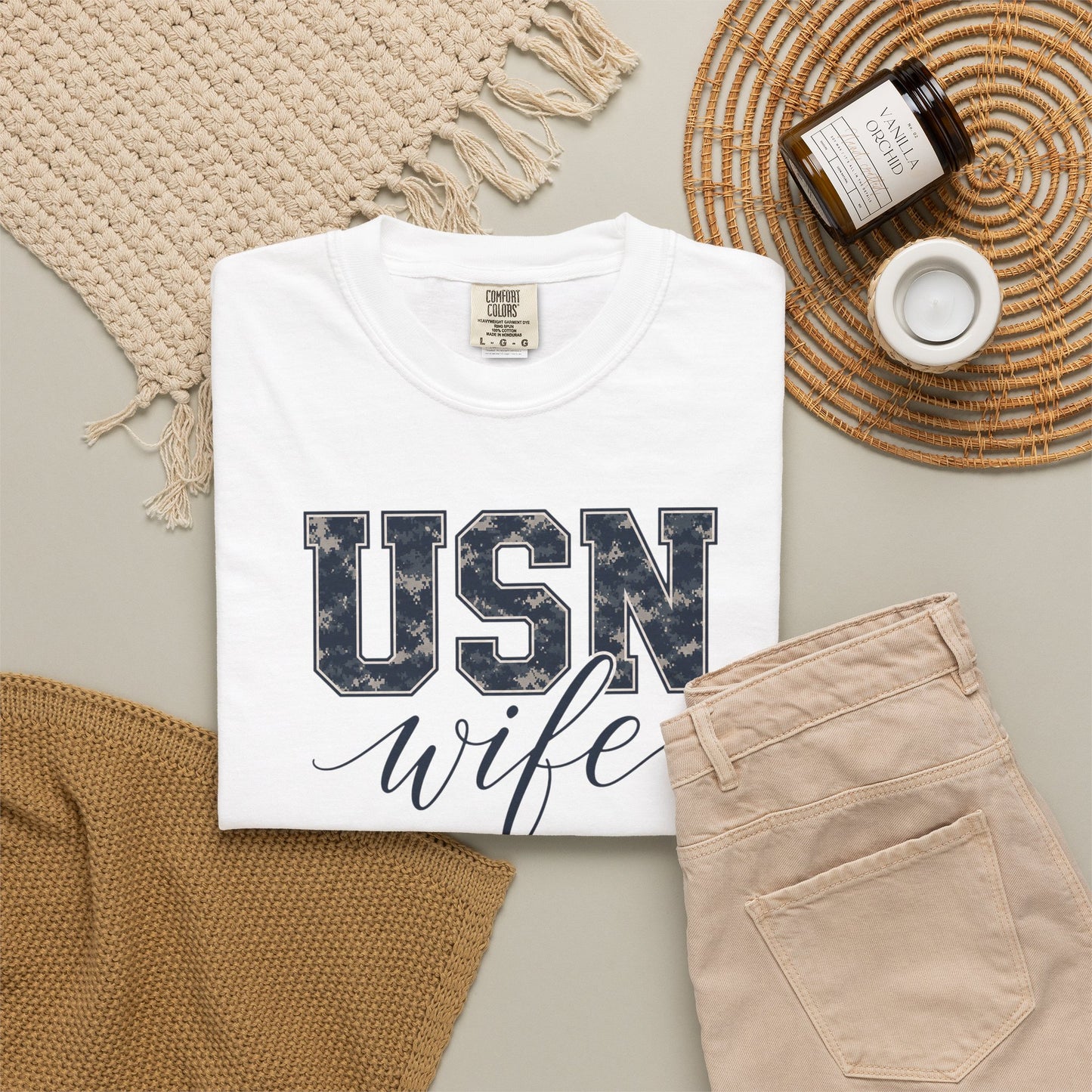 USN Wife T-Shirt - Blue Camo Print Military Spouse Tee