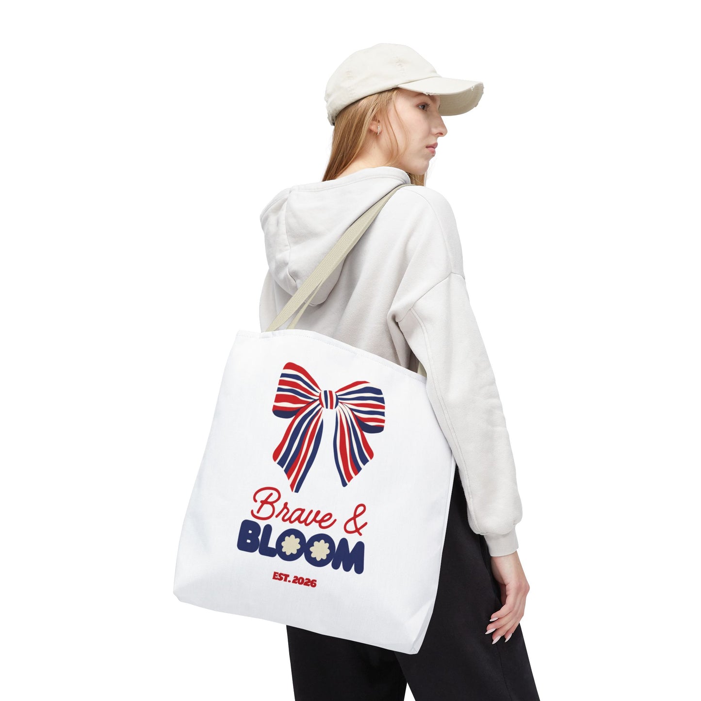Brave & Bloom Patriotic Bow Tote Bag — Red, White & Blue Floral Accent