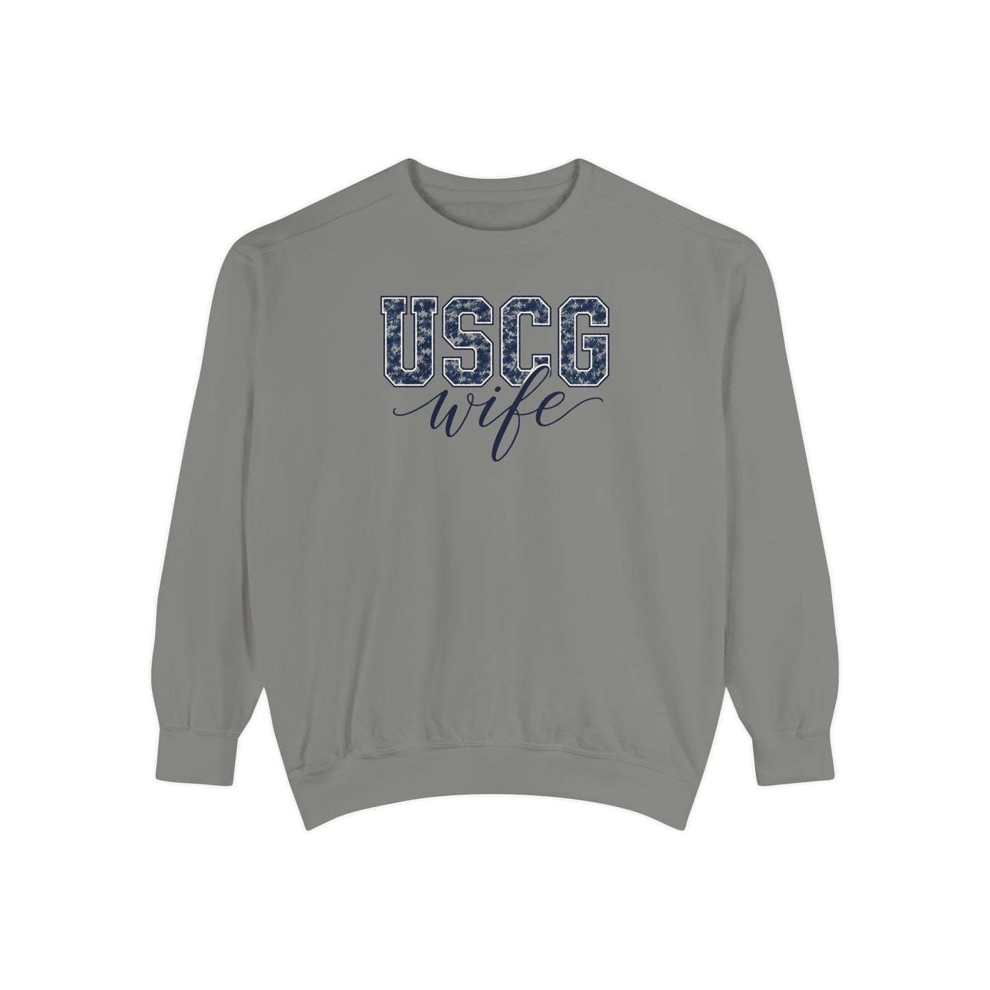 USCG Wife Sweatshirt — Camo Print Military Spouse Crewneck