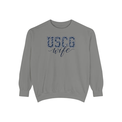 USCG Wife Sweatshirt — Camo Print Military Spouse Crewneck