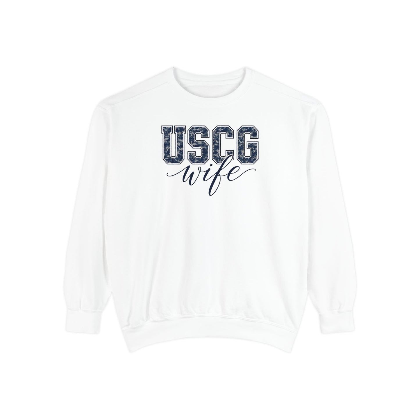 USCG Wife Sweatshirt — Camo Print Military Spouse Crewneck