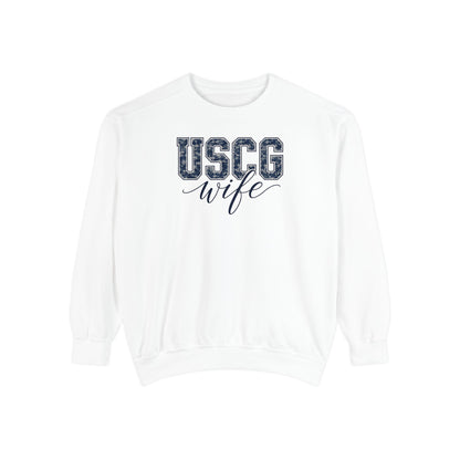 USCG Wife Sweatshirt — Camo Print Military Spouse Crewneck