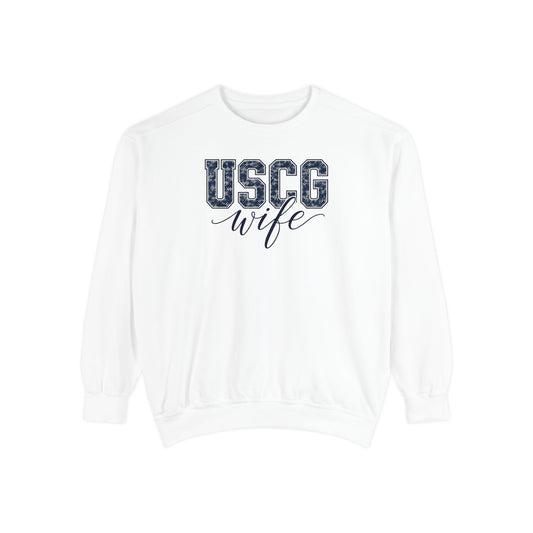 USCG Wife Sweatshirt — Camo Print Military Spouse Crewneck