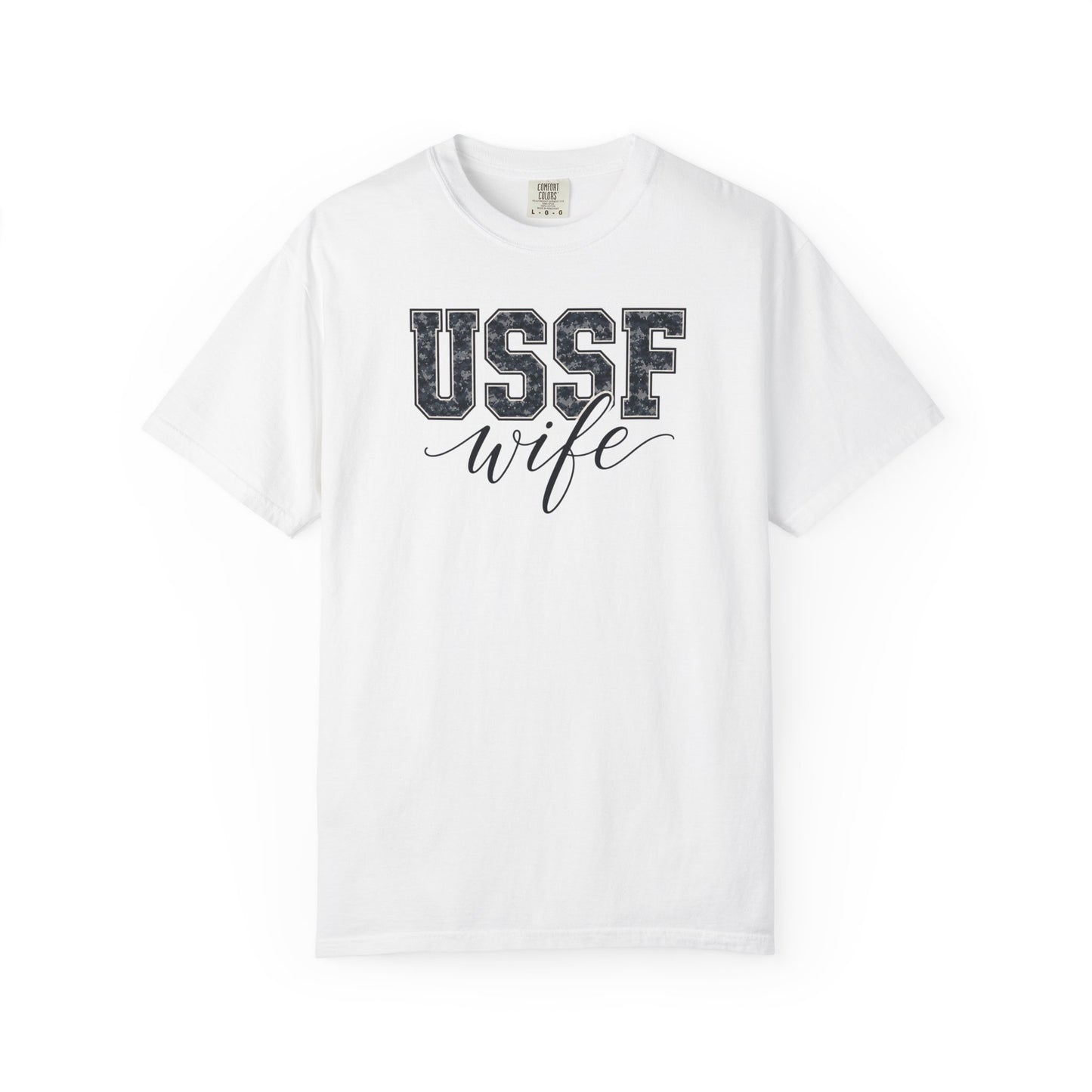 USSF Wife T-Shirt - Camo Print Military Spouse Tee