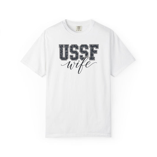 USSF Wife T-Shirt - Camo Print Military Spouse Tee
