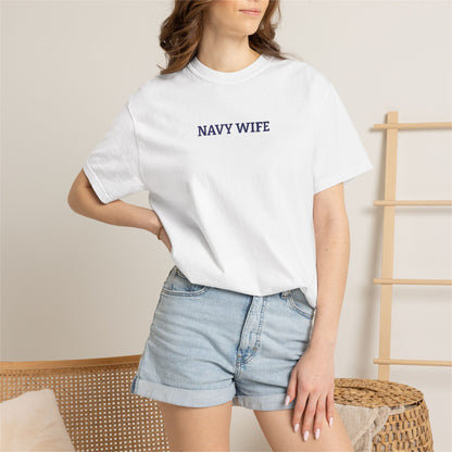 Navy Wife Embroidered T-Shirt —  Military Spouse Tee