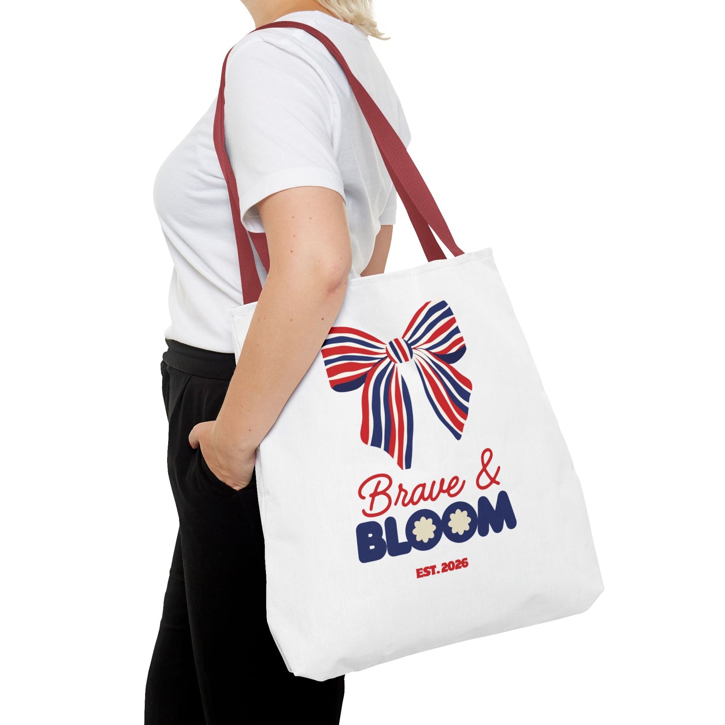 Brave & Bloom Patriotic Bow Tote Bag — Red, White & Blue Floral Accent