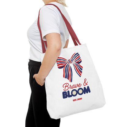 Brave & Bloom Patriotic Bow Tote Bag — Red, White & Blue Floral Accent
