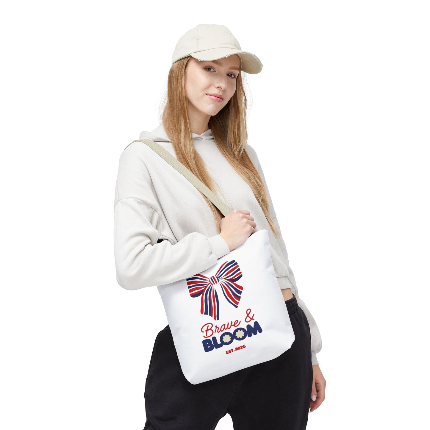Brave & Bloom Patriotic Bow Tote Bag — Red, White & Blue Floral Accent