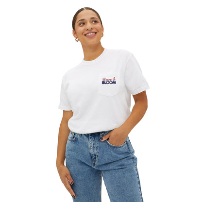 Brave & Bloom Pocket T-Shirt — Patriotic Red, White & Blue Bow Tee
